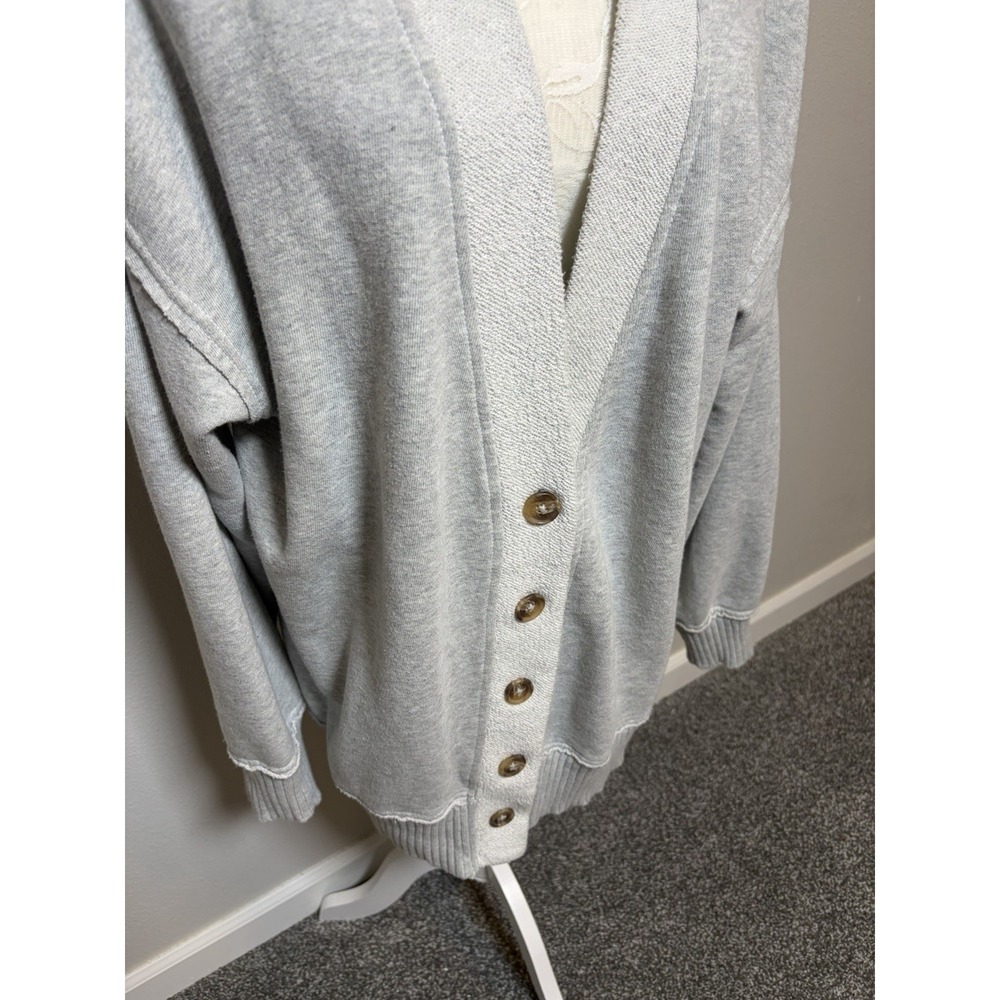 Aerie Boyfriend Button-Up Sweatshirt Cardigan~L~ Heather Gray Relaxed Loungewear - Picture 3 of 15